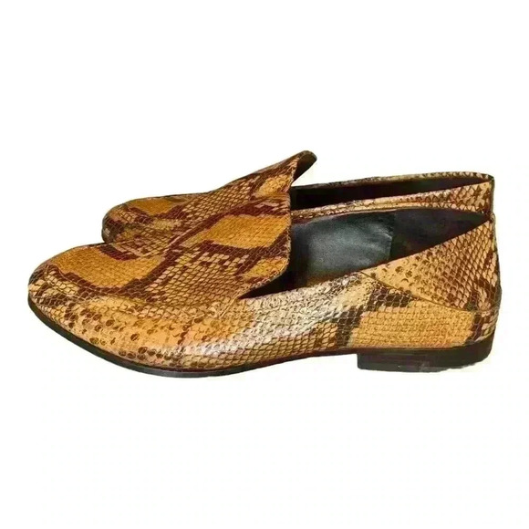 Vince Camuto Snake Reptile Leather Slip On Brown & Black Loafer - Picture 2 of 9